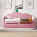 Twin Size Upholstered Daybed with Cloud-Shaped Backrest, Trundle & 2 Drawers and USB Ports for Kids Teens Adults, Pink
