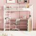 Twin Size Multifunctional Metal Loft Bed with 3 Layers of Shelves and L-shaped Desk Space-Saving for Kids Teens Adults, White