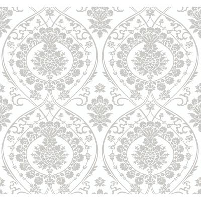 York Wallcoverings Imperial Damask White & Silver Wallpaper