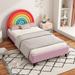Basketball/Rainbow Design Upholstered Twin Platform Bed for Boys & Girls, Teens