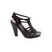 Mia Heels: Strappy Chunky Heel Boho Chic Brown Print Shoes - Women's Size 6 1/2 - Open Toe