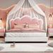 Full size Upholstered Princess Bed With Crown Headboard,Full Size Platform Bed with Headboard and Footboard, White+Pink