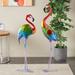 Multi Colored Metal Tall Textured Rainbow Flamingo Garden Sculpture (Set of 2)