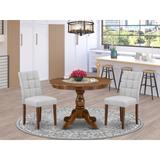 East West Furniture Dining Set Consists of a Round Dining Room Table and Chairs, Antique Walnut (Pieces Options)