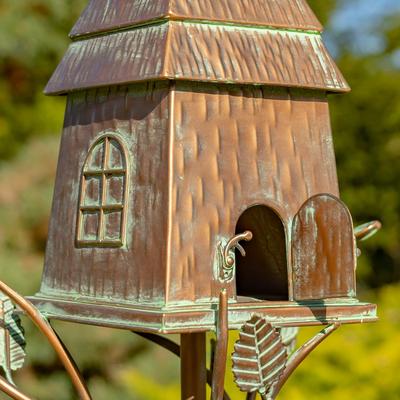 70.25" Tall Haystack Cabin Birdhouse Garden Stake "Sumeru" - 10" L x 7.5" W x 70.25" H