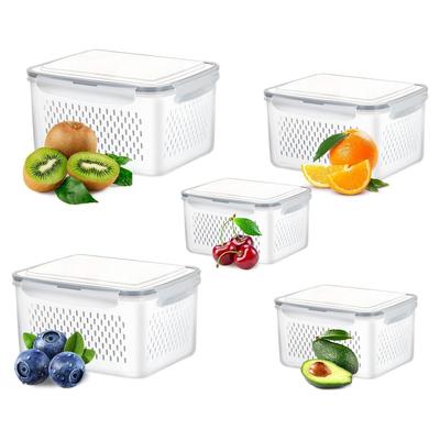 5 Pcs Fridge Fruit Veg Containers with Lids & Colanders