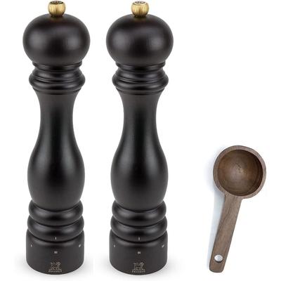 Peugeot Paris u'Select Salt & Pepper Mill Gift Set, Chocolate - With Wooden Spice Scoop (10.75 Inch)