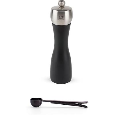 Peugeot Fidji 8.25 Inch Pepper Mill Gift Set, Black Matte - With Stainless Steel Spice Scoop & Clip