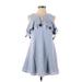 Casual Dress - A-Line Keyhole 3/4 sleeves: Blue Print Dresses - Women's Size Small