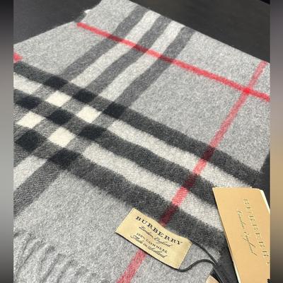 Burberry Accessories | Burberry 100% Cashmere Scarf 65” X 12” | Color: Gray/Red | Size: Os