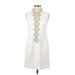 Jessica Howard Casual Dress - Sheath Collared Sleeveless: Ivory Print Dresses - Women's Size 6 Petite