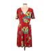 Lauren by Ralph Lauren Casual Dress - Wrap: Red Floral Motif Dresses - Women's Size 12