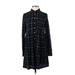 Ann Taylor LOFT Casual Dress - Shirtdress Collared Long sleeves: Black Print Dresses - Women's Size 2X-Small Petite