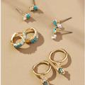 Anthropologie Jewelry | Anthropologie Birthstone Earrings, Set Of 4/December Nwt | Color: Blue/Gold | Size: Os