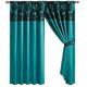 ml MassAri Limited Pencil Pleat Curtains 66''x72'' Teal Damask Flock Pair Curtains For Window Bedroom Living Room (66''x72'' Teal)