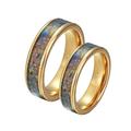 Daesar Couples Promise Rings Set, Wedding Rings for Women and Men Tungsten Polished Round 8MM with Colorful Opal Gold Women Size P 1/2 & Men Size Z&1