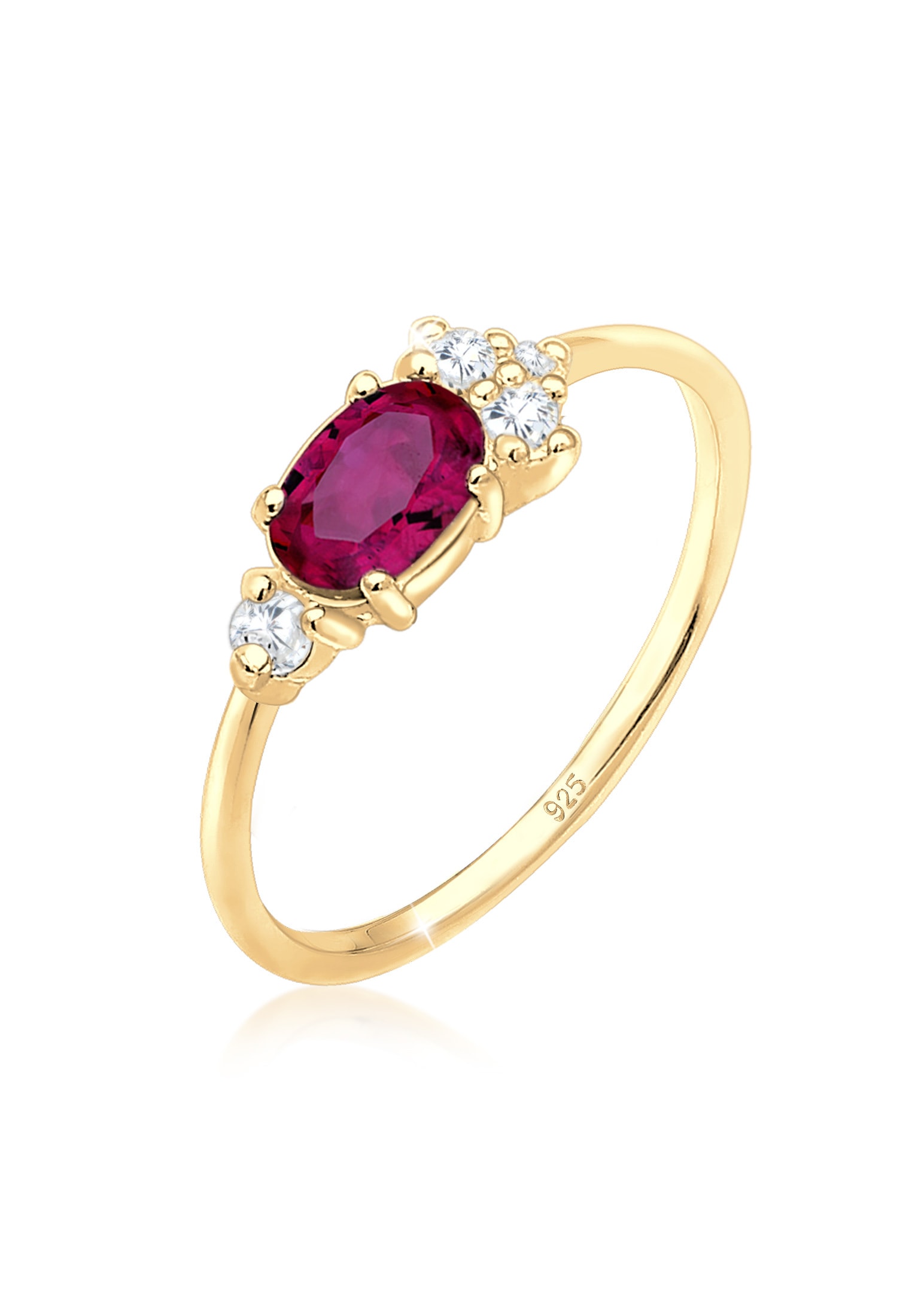 Verlobungsring ELLI PREMIUM "Zirkonia Synthetischer Rubin Pink 925 Sterling Silber vergoldet" Gr. 52, rot, Fingerringe, 52mm, Silber 925 (Sterlingsilber), 1mm Image