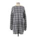 Zara W&B Collection Casual Dress - Shift Crew Neck Long sleeves: Gray Plaid Dresses - Women's Size Medium