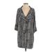 BCBGMAXAZRIA Casual Dress - Shift Plunge 3/4 sleeves: Gray Print Dresses - Women's Size Small - Paisley Wash