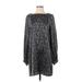 Equipment Casual Dress - Shift Crew Neck Long sleeves: Gray Leopard Print Dresses - Women's Size Small