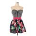 Abercrombie & Fitch Cocktail Dress - A-Line Sweetheart Sleeveless: Gray Floral Dresses - Women's Size Large
