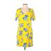 Draper James Casual Dress - Shift: Yellow Floral Motif Dresses - Women's Size Large