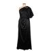Aidan Mattox Cocktail Dress - Midi One Shoulder Short sleeves: Black Print Dresses - Women's Size 10