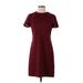 Calvin Klein Casual Dress - Shift Crew Neck Short sleeves: Burgundy Plaid Dresses - Women's Size 2