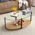 Latitude Run® Glass Coffee Table, 2 Tier Oval Tea Table w/ Tempered Glass Tabletop & Wooden Shelf, Modern Glass Sofa Center Table For Home Office | Wayfair