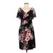 Connected Apparel Cocktail Dress - Sheath V-Neck Short sleeves: Black Floral Dresses - Women's Size 6