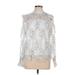 Amaryllis Long Sleeve Blouse: Silver Brocade Tops - Women's Size Medium