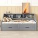 Twin to King Size Daybed Frame w/ Storage Bookcases & 2 Drawers, Charging Design