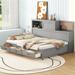 Full Size Wooden Daybed with 3 Storage Drawers, Upper Soft Board, Pushable Top Shelf and a Set of Sockets and USB Ports