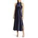 Cowl Neck Sleeveless Satin Maxi Dress - Blue - Anne Klein Dresses