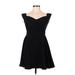 Jump Apparel Cocktail Dress - A-Line V Neck Sleeveless: Black Print Dresses - Women's Size 7