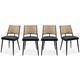 Lot de 4 chaises en tissu noir et cannage