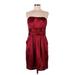 David's Bridal Cocktail Dress - Sheath Strapless Sleeveless: Burgundy Print Dresses - Women's Size 7