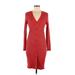 Alison Andrews Casual Dress - Sweater Dress V-Neck 3/4 sleeves: Red Solid Dresses - Women's Size Medium