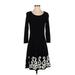 Nine West Casual Dress - A-Line Scoop Neck 3/4 sleeves: Black Print Dresses - Women's Size Small