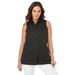 Plus Size Women's Stretch Cotton Poplin Sleeveless Shirt by Jessica London in Black (Size 14 W)