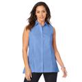Plus Size Women's Stretch Cotton Poplin Sleeveless Shirt by Jessica London in French Blue (Size 12 W)