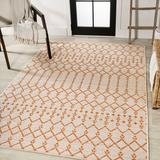 JONATHAN Y Trebol Moroccan Geometric Textured Weave Indoor/Outdoor Area Rug Cream/Orange 3 X 5 Geometric 3 x 5 Outdoor Indoor Living Room