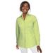 Plus Size Women's Stretch Cotton Poplin Shirt by Jessica London in Lime Feeder Stripe (Size 28 W) Button Down Blouse
