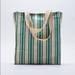 Zara Bags | Nwt. Zara 100% Cotton Beige/Green Fabric Shopper Bag. | Color: Cream/Green | Size: Os