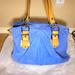 Nine West Bags | Nine West Periwinkle Blue Suede Handbag Pleating Zipper Pocket Beige Handle | Color: Blue/Tan | Size: Os