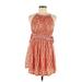 Free People Casual Dress - Popover: Orange Aztec or Tribal Print Dresses - Women's Size Small