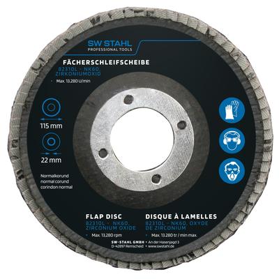 SWSTAHL Fächerschleifscheibe, Zirkoniumoxid, 115 mm, NK60, 10 Stück Schleifscheibe, Winkelschleifer 82310L Image