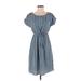 Hint of Blush Casual Dress - Popover: Blue Chevron/Herringbone Dresses - Women's Size Small