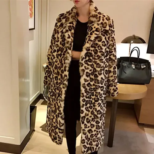 Luxus Mode Leopard Lange Teddybär Jacken Mäntel Frauen 2022 Winter Dicke Warme Oberbekleidung Marke Mode Faux Pelzmantel Weibliche
