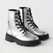 Zara Shoes | Nwt Zara Kids Girls Metallic Silver Ankle Boots Size 2 | Color: Black/Silver | Size: 2bb